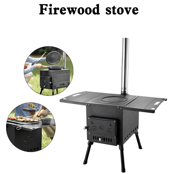 Arcticwind Wood Burning Stove,Portable Camping Tent Stove with Chimney Pipes,Stainless Steel,For Outside Tent,Cookout,Winter,Ice Fishing,Truck Travel,Black-Small Size