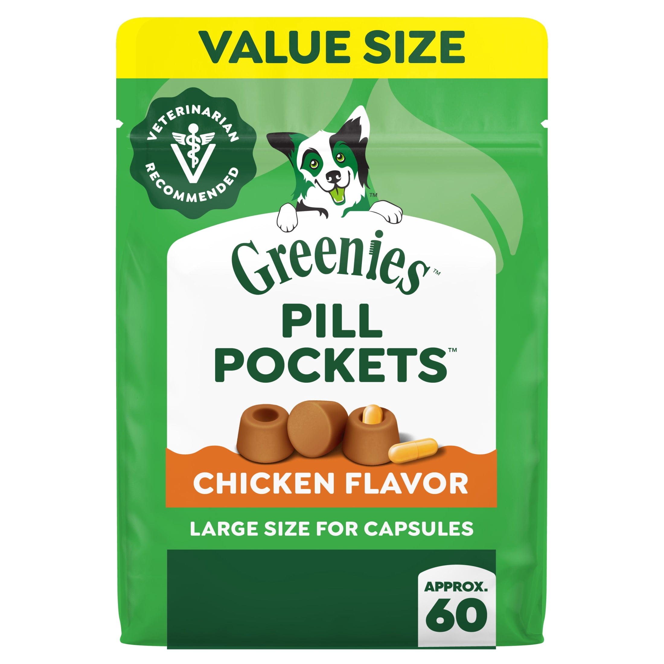 (4 pack) Greenies Pill Pockets for Dogs, Chicken Flavor, Large Size, Soft Dog Treats, 15.8 oz Pouch