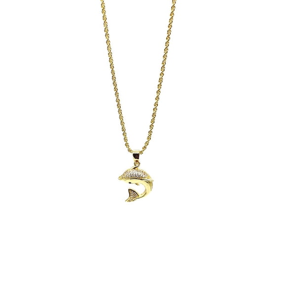 Women's 18K Real Gold Plated Necklace Dolphin Pedant 20"