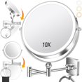 thumbnail image 1 of 360&Acirc;&deg; Rotation Adjustable 10x Large Wall Mounted Makeup Mirrror, Height Adjustable Lighted Mirror, 8" Double Sided Mirror, 1X/10X Magnifying Bathro, 1 of 7