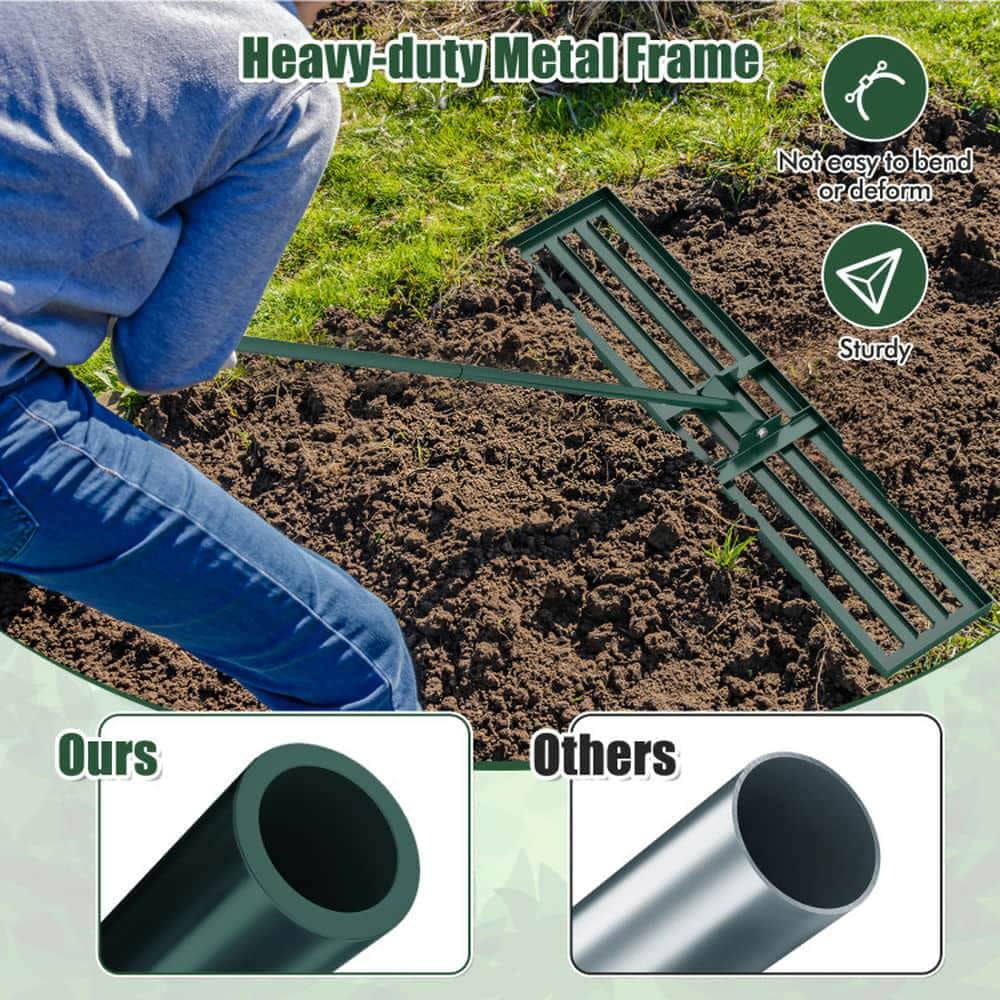 Demifill 46 x 10 Inch Lawn Leveling Rake for Outdoor as Patio, Garden, Backyard, Heavy Duty Lawn Level Tool for Soil, Green
