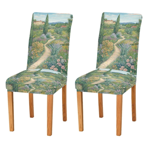 Yayeee 2 Pack Dining Chair Covers Stretch Parson Chairs Slipcovers Seat Protector, Garden Scene