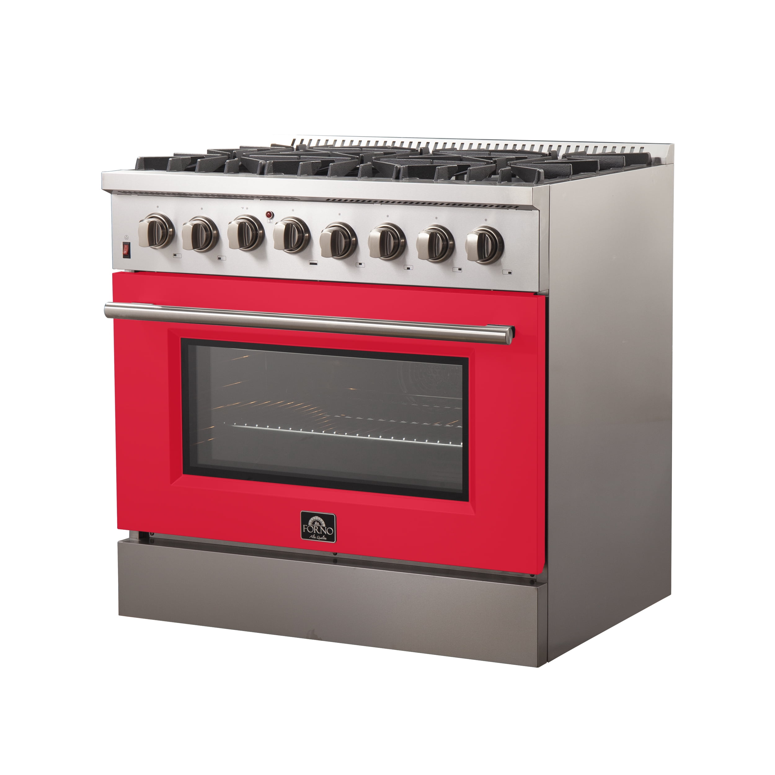 Forno Galiano 36-Inch Freestanding Dual Fuel Range, 6 Burners, Double Convection Ovens, Red Door