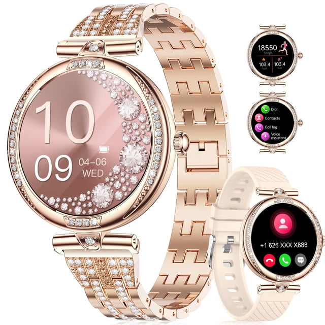 LIGE Smart Watches for Women (Answer/Make Call) with Diamonds,1.19” AMOLED Smartwatch with Heart Rate/SpO2/Sleep Monitor,IP68 Waterproof