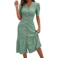 thumbnail image 2 of THDHVS Summer Dresses for Women 2025,Plus Size Dresses,Women's Textured V-neck Slit Dress Sleeveless V-neck Dress Green L, 2 of 7