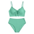 thumbnail image 7 of Gamivast Swimsuits for Women Bikini Sets 2 Pieces Push up Ribbed Ruffle Trim Tie Front Top High Waisted Bottom Tummy Control Swimwear Beach Vacation, 7 of 7