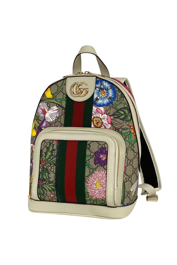 Pre-Owned Gucci Ophidia GG Flora Backpack Daypack Sherry Line Web Supreme Beige Multicolor...