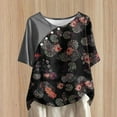 thumbnail image 3 of WREESH Womens T-Shirts Casual Floral Print Pullover Round Neck Short Sleeved Top Black, 3 of 6