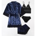 thumbnail image 2 of Womens Soft Pajama Clearance- Lace Silk Satin Bathrobes Sexy Plus Size Robe Sleepwear Blue Size 2XL, 2 of 6