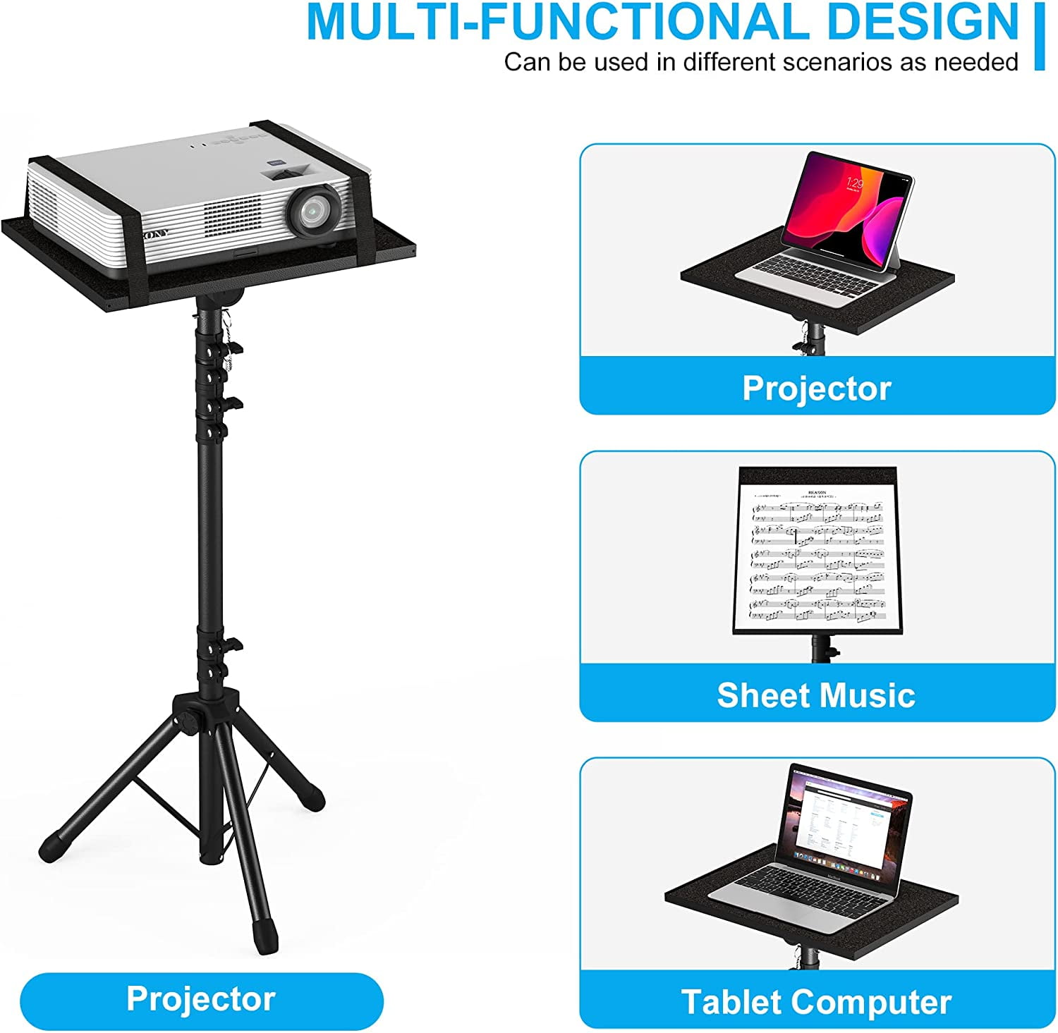 Adjustable Floor Stand Tripod with Gooseneck Phone Holder for Laptop, Projector, DJ Racks in Office, Home, Stage, Studio (Height 23.5" to 46.5")