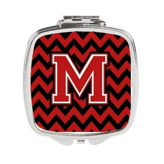 Carolines Treasures  Letter M Chevron Black & Red Compact Mirror - Black & Red - 3in. H x 0.3in. W x 2.75in. L