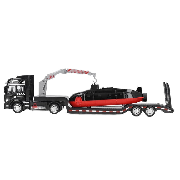 Alloy Semi Flatbed Trailer Truck Toy with Submarine, 10.4 inches / 26.5 cm Realistic Construction Toy Vehicle for Kids and Adults