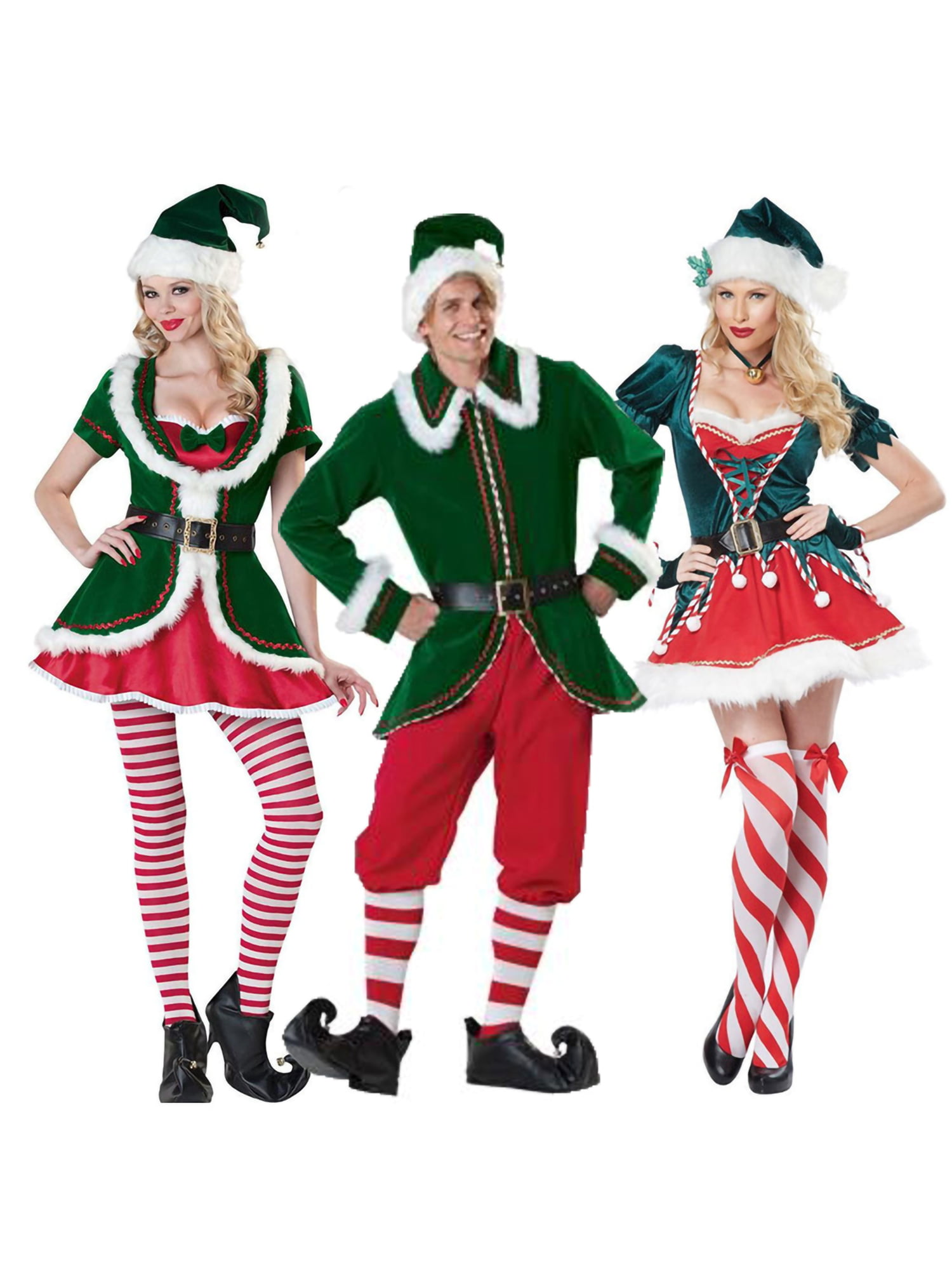 CLASSIC ELF LADIES CHRISTMAS SANTA HELPER COMPLETE OUTFIT COSTUME FANCY DRESS 