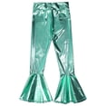 thumbnail image 5 of Linjinx Kids Girls Boys Shiny Metallic Ruffle Flared Bell Bottoms Pants Performance Yoga Dance Lake Green 12, 5 of 7