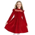 thumbnail image 2 of MKOSPLRT Robe en Velours à Manches Longues pour Filles, Col Ras du Cou, Coupe Évasée, Robe Ligne A, Pois, Maille Extensible, Robe Décontractée de Fête, Robe Midi Unie, 5-12 Ans, 2 of 4