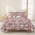 thumbnail image 3 of King Quilt Set 96''x106'', Farmhouse Red Lightweight Summer Bedspread Coverlet Set with 2 Pillow Shams, Vintage Flower Leaf Botanical Plant Breathable All Season Quilt Bedding for Bedroom/Guest Room, 3 of 9