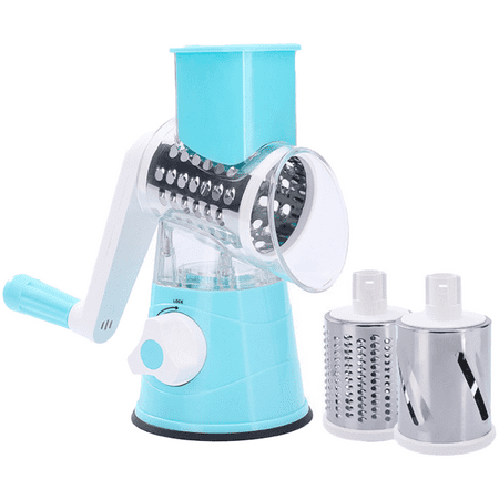 

Cheese Grater Vegetable Slicer - Rotary Round Drum Grater Chopper Blue