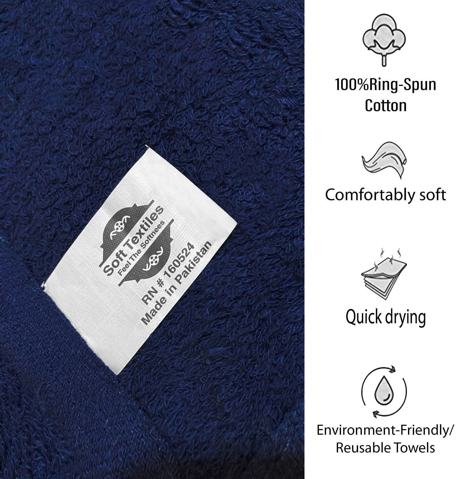 Soft Textiles 12 Pack Navy Blue Salon Towels - 16 x 27 Inch Soft Cotton Hand Towels for Hair Stylists, Barbers & Spas - Quick Dry, Durable Towel for Facial, Pedicure, Manicure & Massage Use