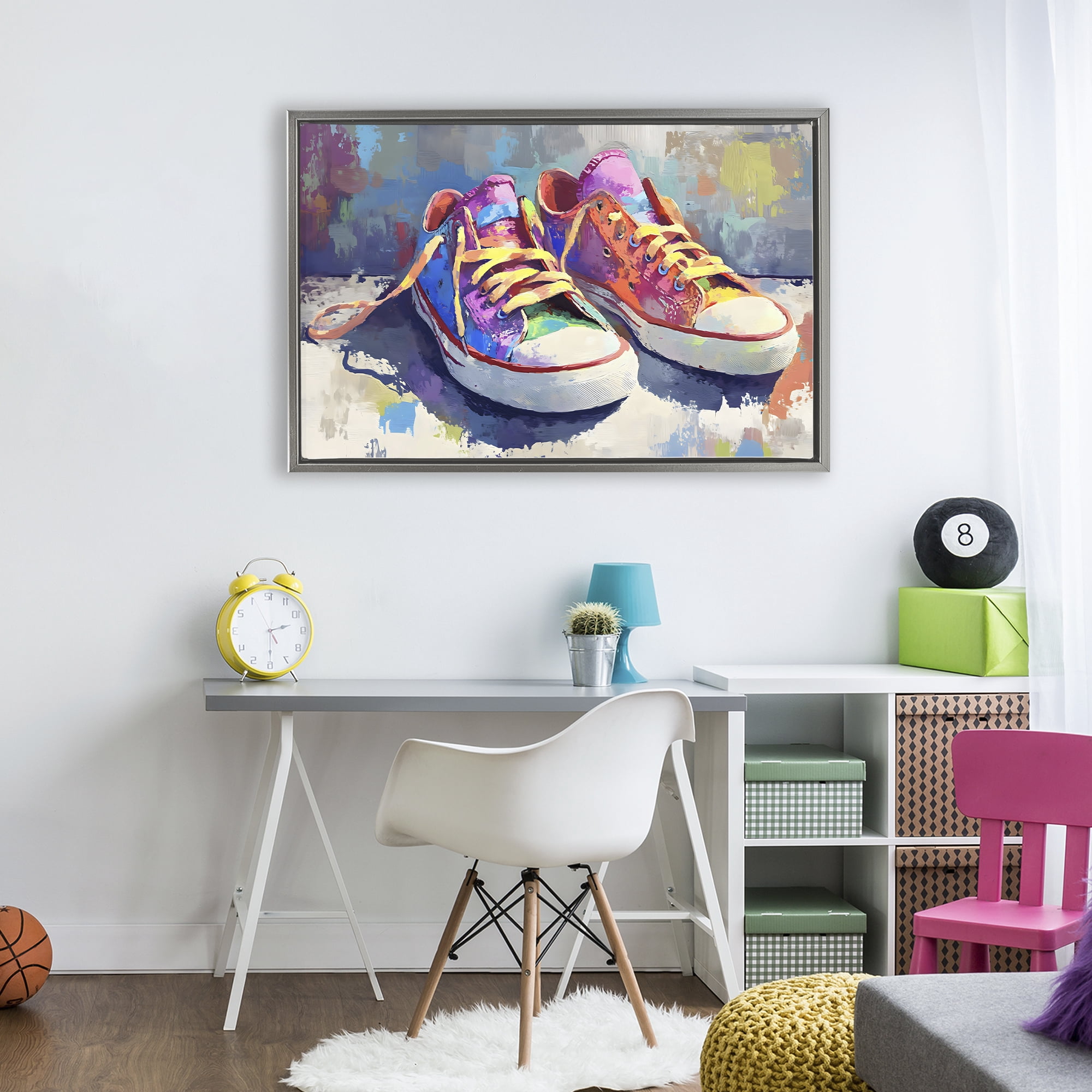 Stupell Industries Colorful Low Top Sneakers Gray Framed Floater Canvas Wall Art, design by Creative Studio