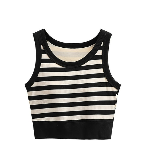 Drses Women's Tank Tops Women's Round Necked Striped For Inner And Outer Wear Seamless Breathable And Casual Bottom Collar Round Necked For Women Womens Summer Tops