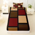 thumbnail image 4 of Castle Fairy Mid Century Square Block Twin Sheets 3pcs,Minimalist Vertical Grid Bedding,Burgundy Tan Black,1 Flat Sheet, 1 Fitted Sheet and 1 Pillowcase, 4 of 7