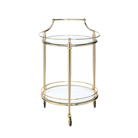 HomeRoots 21" X 20" X 31" Gold And Clear Glass Serving Cart 319136-Gold and Clear Glass