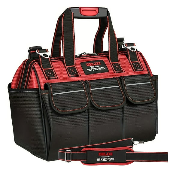 20 Inch Tool Bag with 14 Pockets, Heavy-Duty Organizer Tote with Shoulder Strap & Non-Slip Base for Tools