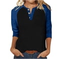thumbnail image 2 of Tops For Women T-Shirts Raglan Three Quarter Sleeve Contras Color Half Button Fashion Clothing, 2 of 6