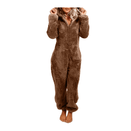 

Women s Jumpsuit Hooded Pajamas Fleece Plush Onesie Sleepwear Warm Romper Winter Nightwear Long Sleeve Loose Casual Homewear