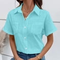 thumbnail image 6 of Women's Casual V-Neck Short Sleeve Button-Down Shirt in Solid Colors, 6 of 7