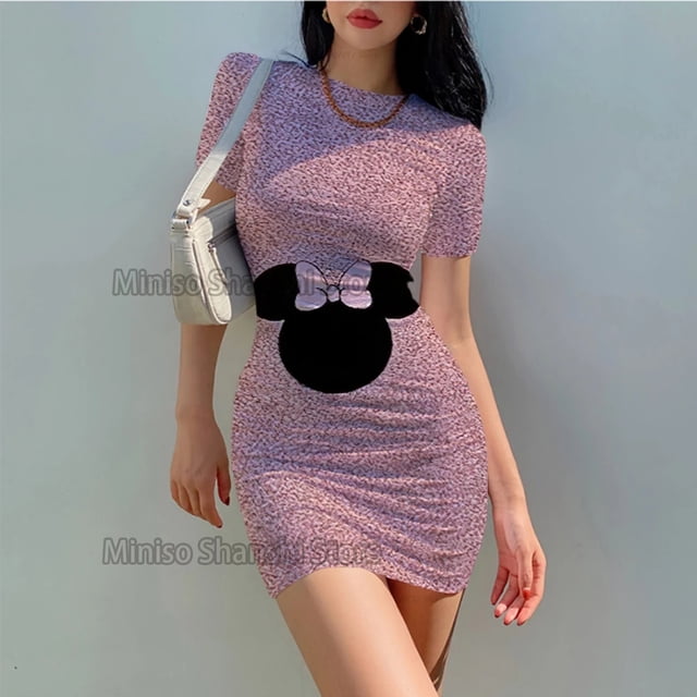 Vestido ajustado de manga corta para mujer, conjunto bonito y Sexy, trajes a la moda para mujer, trajes sexys para mujer de minnie mouse 2024