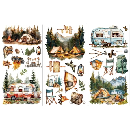 3 Sheets 3 styles PVC Waterproof Decorative Stickers Self Adhesive Decals for Furniture Decoration Camping 300x150mm 1 sheet/style Plastic
