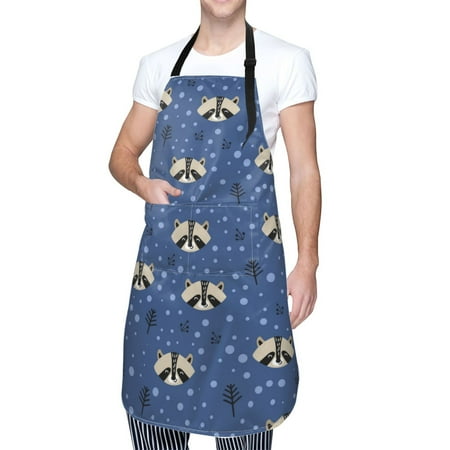 

Cauagu Raccoon blue point Aprons with Pockets Waterproof Apron for Women Kitchen Cooking Apron Adjustable Bib Aprons Chef Apron for Cooking Drawing Crafting