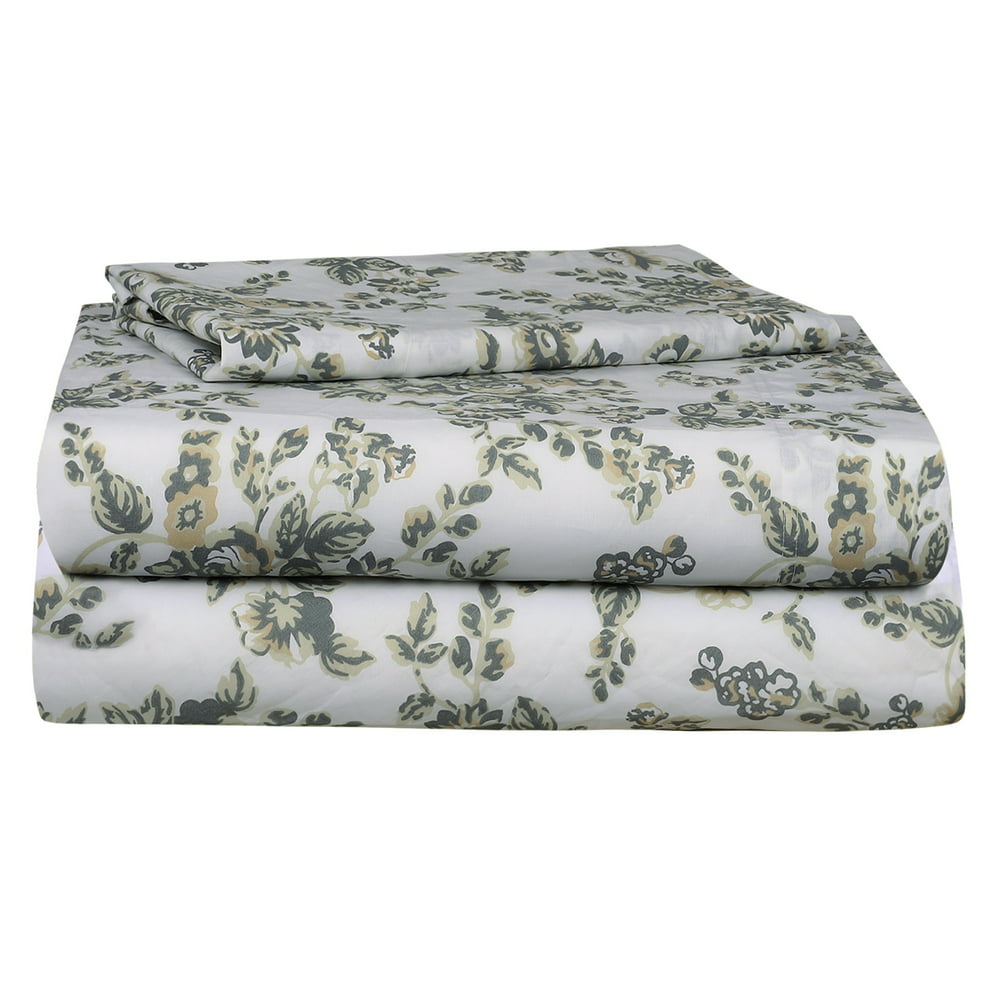Renauraa 144 Thread Count 100% Cotton Percale Floral Twin Bed Sheet Set ...