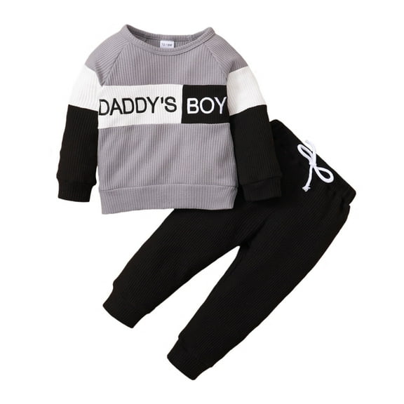 2T Baby Boys Outfit 3T Boys 2PCS Fall Winter Clothing Set Letter Print Round Neck Toddler Boys Long Sleeve Top Pants Set Gray