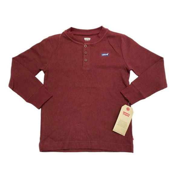 Levi's Boys' Long Sleeve Thermal Knit Henley Shirt - Red SMALL