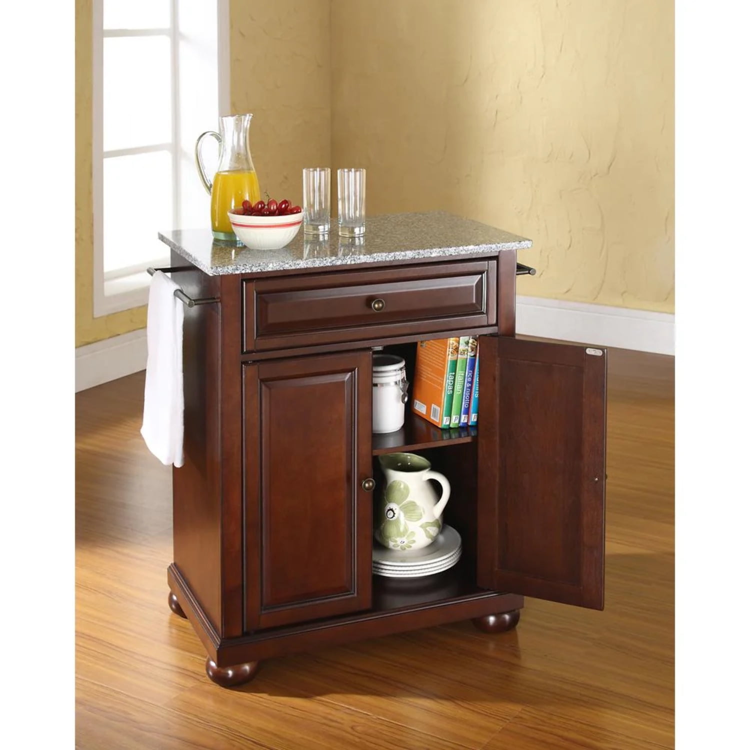 Crosley Furniture Alexandria Wood Portable Kitchen Island in Mahogany/Silver