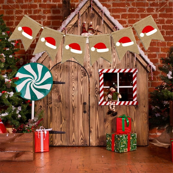 ADDHAT Christmas Hanging Banner 18x13cm Multi Colored Linen 1PC for Home Office Wall