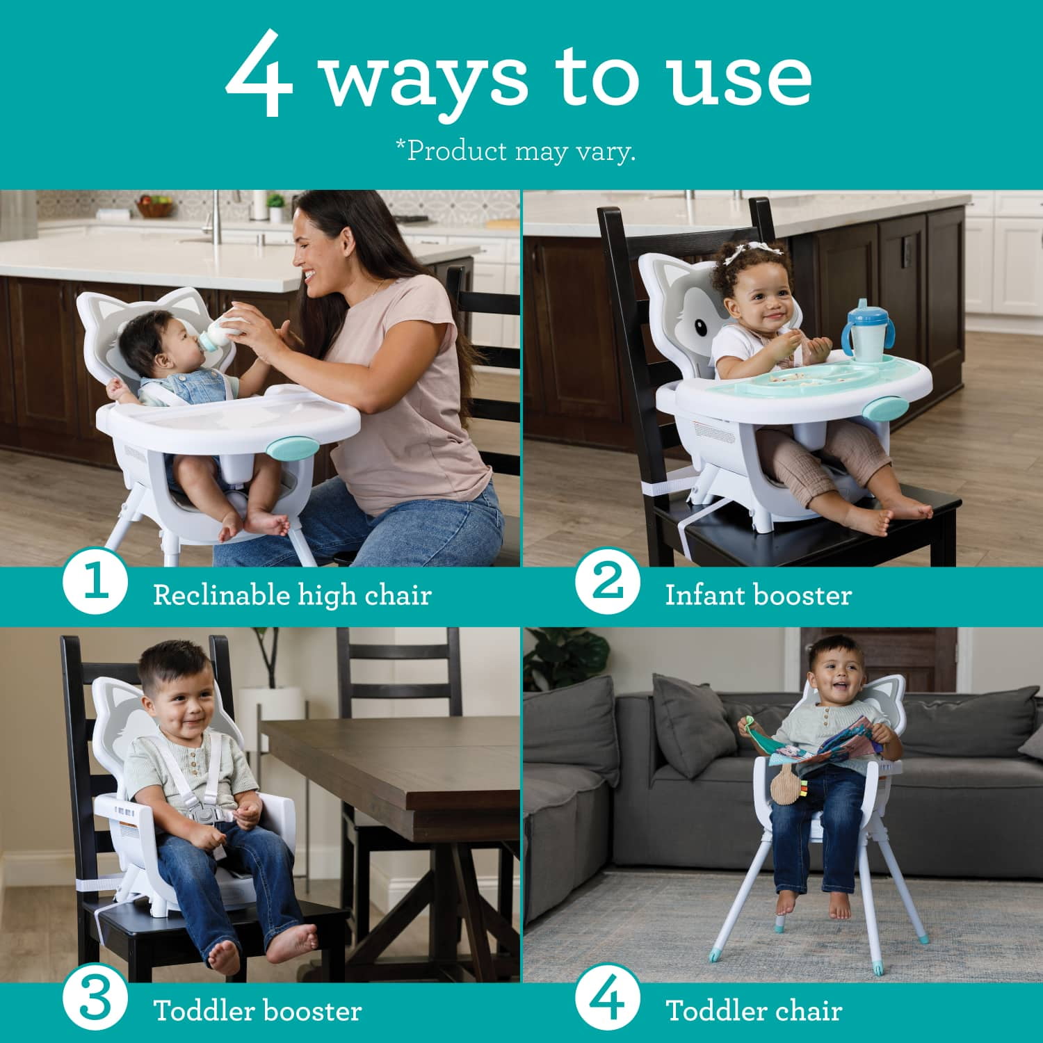 Infantino Grow-with-Me 4-in-1 Convertible High Chair, 6-36 Months, Husky
