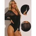 thumbnail image 2 of DARING DIVA Lantern Sleeve Concert Mesh Body Suits Tops XS Black, 2 of 6