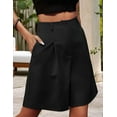 thumbnail image 6 of Elastic Waist Wide Leg Knee Length Summer Shorts for Women with Pockets, 6 of 7