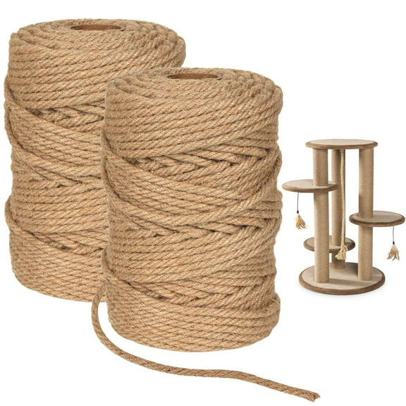 2 Rolls Natural Jute Twine, 656 Ft x 6 mm Multistrand Hemp Rope, Strong Burlap Twisted Rope for Cat Tree Tower, DIY Crafts, Gardening, Home Decorating, Present Wrapping