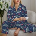 thumbnail image 5 of JUNZAN Party Shark Cute Print Womens Pajama Sets,Long Sleeve Button Down for Women Pjs 2 piece, 5 of 7