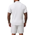 thumbnail image 3 of Men's Tropical Vacation Short Sleeve Button Down Shirt and Shorts Matching Set Summer Beach Casual Wear White L, 3 of 3
