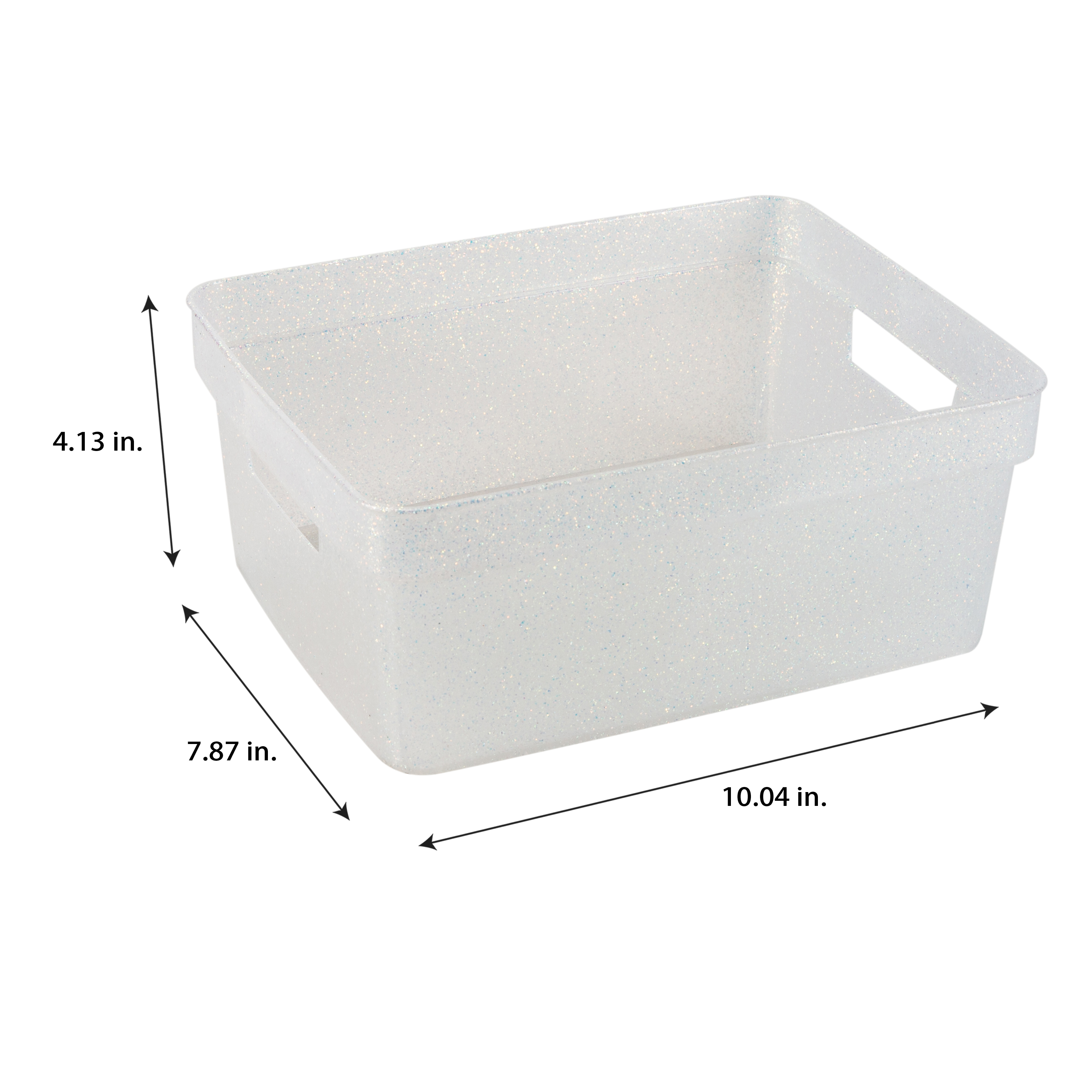 Simplify 3 Pack Small Polypropylene Glitter Storage Tote Baskets, Clear