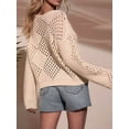 thumbnail image 5 of Women'S Crochet Off the Shoulder Hollow Out Knit Tops V Neck Long Sleeve Sweater Top Apricot S, 5 of 10