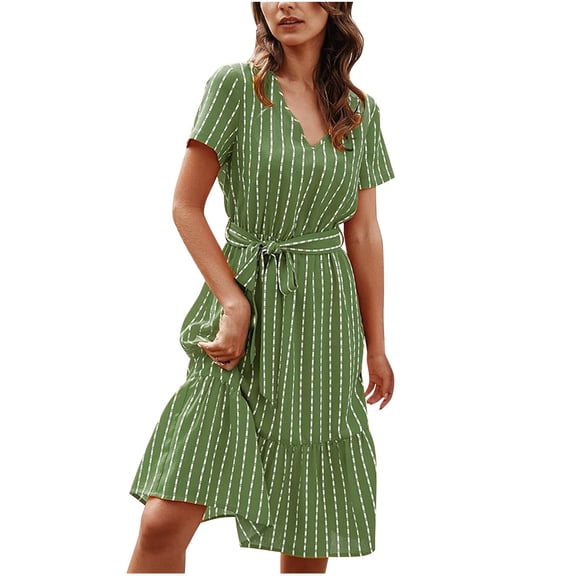 Summer Fashion Sun Dresses for Womens 2026 Plus Size Solid Color Short Sleeve V Neck Button Elastic Waist Hollow Out Dress