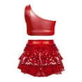 thumbnail image 5 of CAICJ98 Kids Girls Sequin Metallic One Shoulder Crop Top with Skirt Set Jazz Latin Dance Outfits 2 Piece Performance Dancewear (Red,5-6 Years), 5 of 5