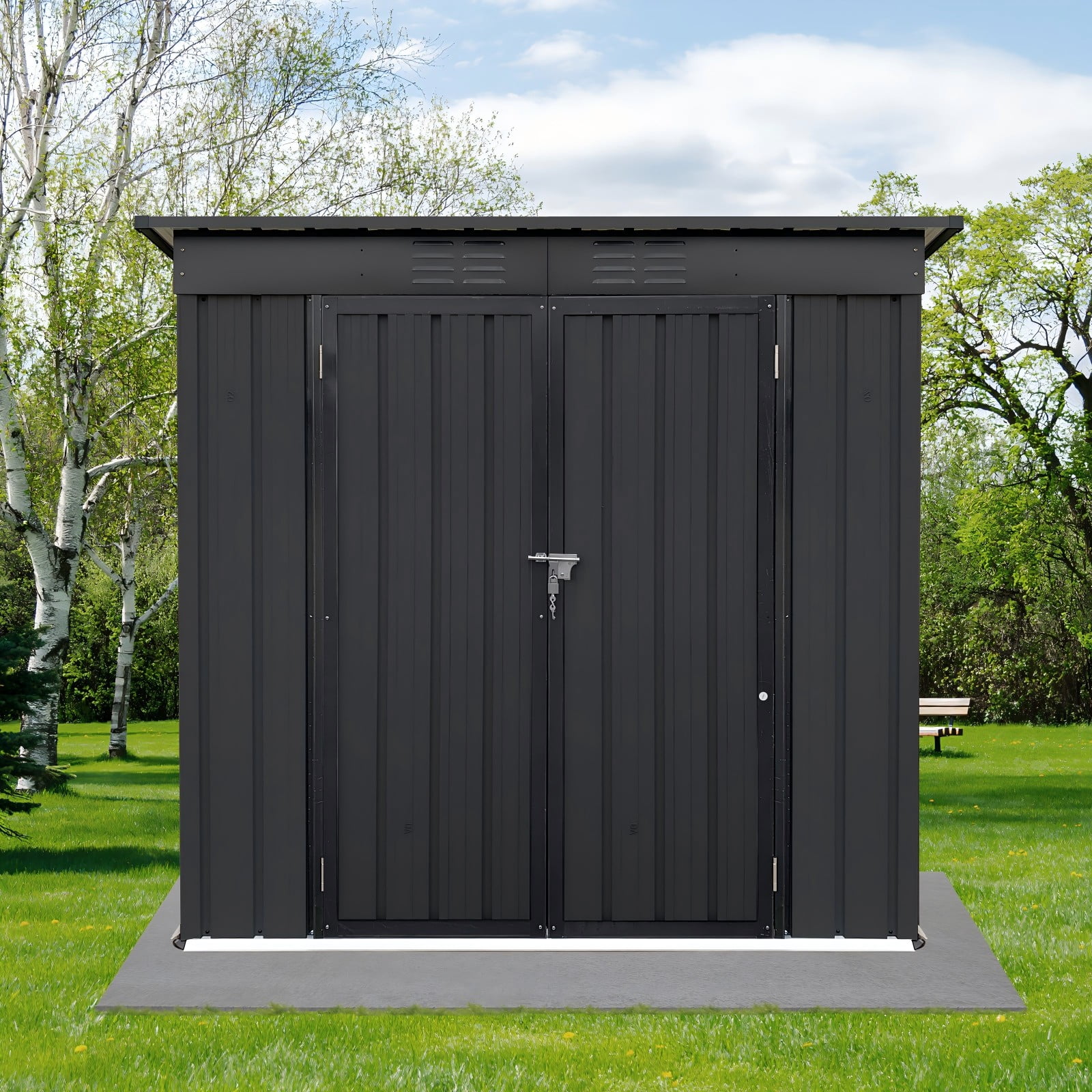 Aukfa Outdoor Storage Shed, 6 X 4 FT Metal Garden Shed, Waterproof Tool Shed for Backyard Patio, Black