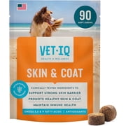VetIQ Skin and Coat Supplement for Dogs, Helps Maintain Healthy Skin and Shiny Coat, Hickory Smoke Flavor Dog Chew, Made in The USA, 90 Count